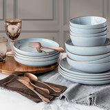 Over & Back 16 Piece Stoneware Dinnerware Set - 4 x Dinner Plates, 4 x Salad Plates,4 x Cereal Bowl, 4 x Dinner Bowl - Blue
