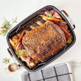 Circulon Ultra Lasting Nonstick Roaster/Roasting Pan with Easy Serve Rack, 17 Inch x 13 Inch, Black
