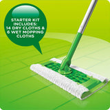 Swiffer Sweeper Dry + Wet Sweeping Kit - 1 Sweeper + 14 Dry Cloths + 6 Wet Cloths