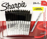 Sharpie Fine Permanent Marker - Marks on most surfaces (24 Black Markers + 1 Metallic Marker)
